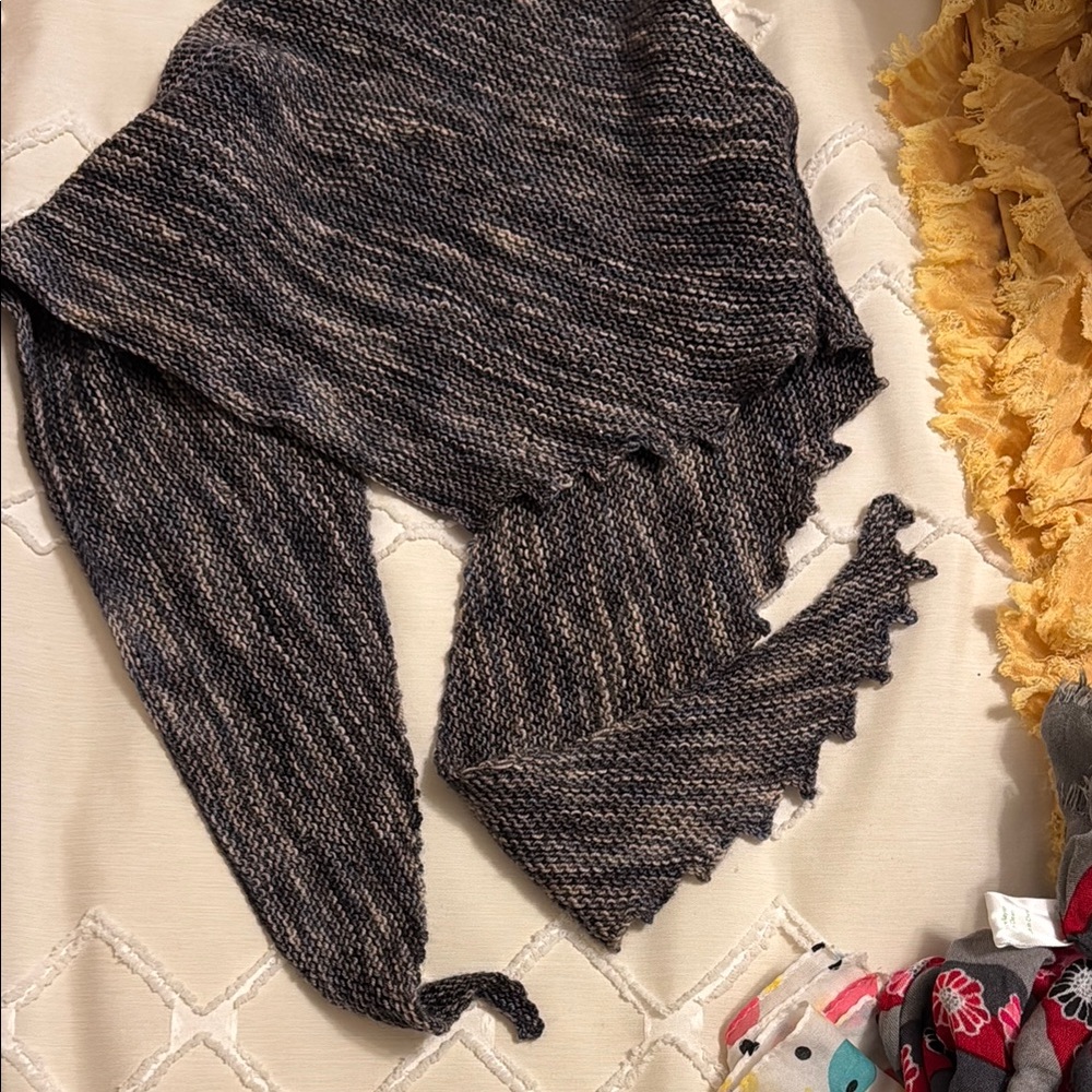Stylish Knit Wrap in Dark Blues and Tan